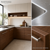 Meuble de cuisine moderne en acier inoxydable 304, unités murales blanc crème, personnalisables, modulaires, avec évier, robinet et charnières, fabrication OEM
