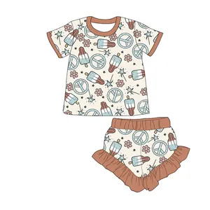 Impression personnalisée bébé chemises à manches courtes à volants Shorts 2 pièces ensembles fille été tenues enfants ensembles de salon