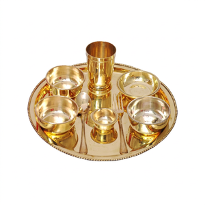 Ensemble de dîner moderne en acier inoxydable 6 pièces, assiette Thali, bols, cuillère, fourchette/couteau/baguettes, kit magnifiquement fabriqué à la main, respectueux de l'environnement - Product Image 1