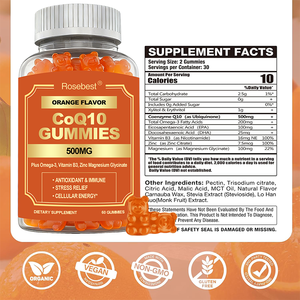 โรสเบสท์ โออีเอ็ม ผลิตภัณฑ์เสริมอาหารแบบกัมมี่ รสส้มธรรมชาติ โคคิวเท็น และโอเมก้า-3 ขนาด 500 มก. โคเอนไซม์ คิวเท็น กัมมี่ ผสมแมกนีเซียม - Product Image 6