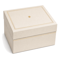 Boîte cadeau rigide en ivoire imprimée sur mesure avec couvercle amovible, insert en mousse EVA et gaufrage doré pour l'emballage et la présentation de bijoux