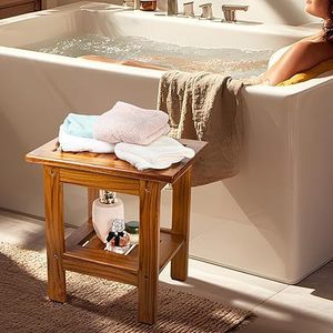 Taburete de baño de madera Kaijiang con estantes y asas para uso doméstico, reposapiés para baño, estante de almacenamiento para artículos de aseo. - Product Image 1