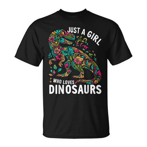 T-shirt Just A Girl Who Loves Dinosaurs, motif floral, coton noir, unisexe, taille adulte S M L XL XXL - Product Image 2