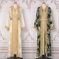 Moyen-Orient Vêtement Usine Musulman Robe Femme Robe Bronzage Fleur Décoration Robe De Soirée Deux Pièces Ensemble Robe