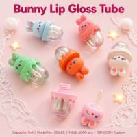 ISMAN Tube de brillant à lèvres transparent en plastique avec applicateur en forme de cœur, motif lapin de dessin animé mignon, emballage cosmétique, vente en gros, personnalisable