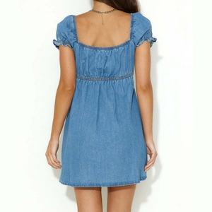 Nuevo Diseño Vestido Corto de Mezclilla de Verano para Mujer de Alta Calidad, con Mangas Abullonadas, Lazo Delantero, Estilo Casual, Corte en A - Product Image 2