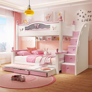 Letto a Castello Contemporaneo in Legno Massello <span class=keywords><strong>per</strong></span> Ragazze con Scala e Spazio di Archiviazione, Ideale <span class=keywords><strong>per</strong></span> Camere da Letto, Scuole, Hotel, Appartamenti e Camere dei Bambini - Product Image 1