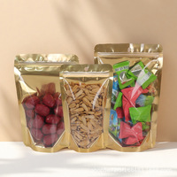 Sachets d'emballage alimentaire semi-transparents personnalisés avec fermeture éclair et impression dorée pour fruits secs, thé aux fleurs, appâts pour poissons