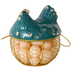 Egg Storage Basket With Handle Flip Top <b>Lid</b> Iron Mesh Chicken Shape Kitchen <b>Decorative</b> Container For Eggs 12 Count - Product Image 5