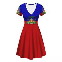 Robes imprimées drapeau d'Haïti pour femmes, grandes tailles, manches courtes, élégantes, col rond, très élastiques, décontractées d'été
