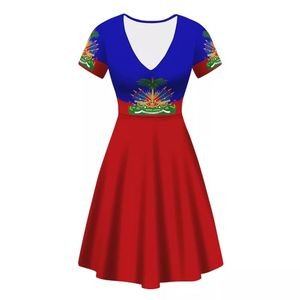 Haiti Cờ In Dresses Phụ Nữ Cộng Với Kích Thước Ngắn Tay Áo Thanh Lịch Dresses Phụ Nữ O-Cổ Cao Đàn Hồi Mùa Hè Quan Hệ Nhân Quả Ăn Mặc 2022 - Product Image 3