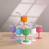 Gobelet à vin en acier inoxydable à double paroi isolé sous vide, 4 oz, avec couvercle et paille, anti-fuite, style américain, coloré