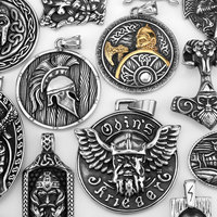 Kalung Liontin Prajurit Viking Odin Grosir, Ukiran Logo Kustom, Baja Anti Karat, Rune Norse, Simpul Celtic, Jimat, Perhiasan Pria