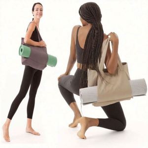 Wholesale Custom Logo <b>Foldable</b> Sports Reusable Beach Shoulder Cotton Canvas Cloth Yoga Mat Tote <b>Bag</b> With Pockets - Product Image 2