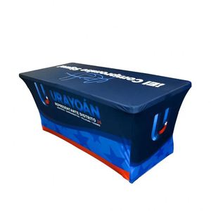 Nappe de table ajustée personnalisable avec logo et dimensions sur mesure, par sublimation, pour salons professionnels - Product Image 4