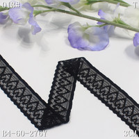 Garniture en dentelle florale noire extensible de 3cm de large personnalisée 90% nylon 10% Spandex élastique pour la couture de sous-vêtements en tricot Bordure de dentelle