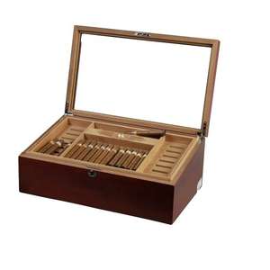 DS Luxury Lacquer Handcrafted Cedar Glass Top Portable Cabinet <b>Humidor</b> <b>Cigar</b> Box with Lock Wholesale - Product Image 3