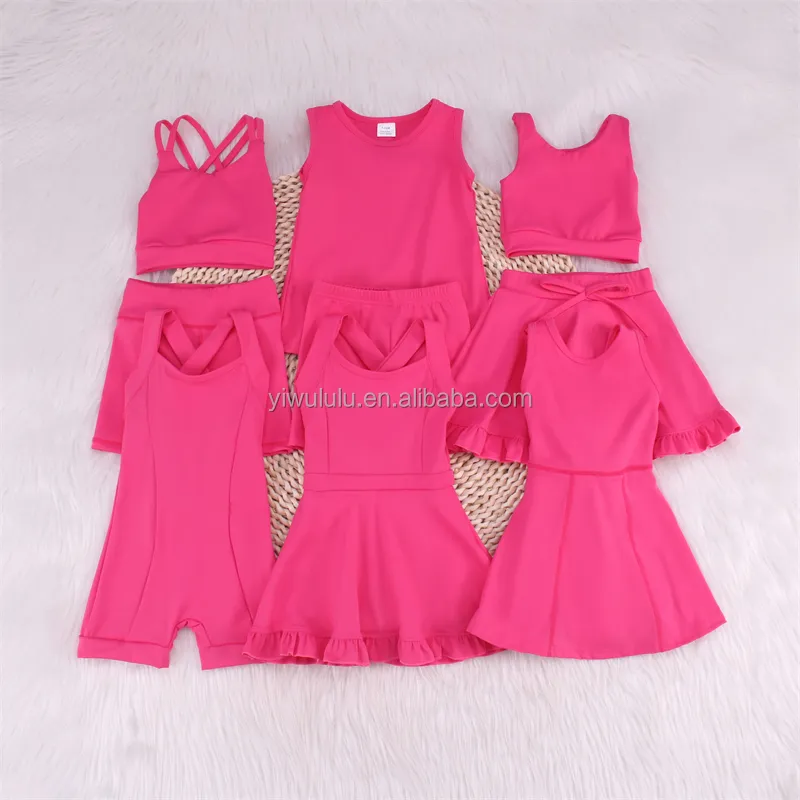 Vestido de ioga para meninas cor rosa, roupa esportiva de verão para academia e academia, vestido boutique com shorts