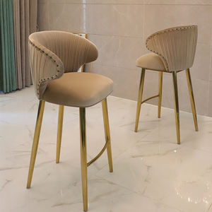 Taburete de <span class=keywords><strong>Bar</strong></span> Tapizado en Terciopelo con Patas de Metal Dorado, Respaldo Curvo para Muebles de Hotel, <span class=keywords><strong>Bar</strong></span> y Restaurante - Product Image 4