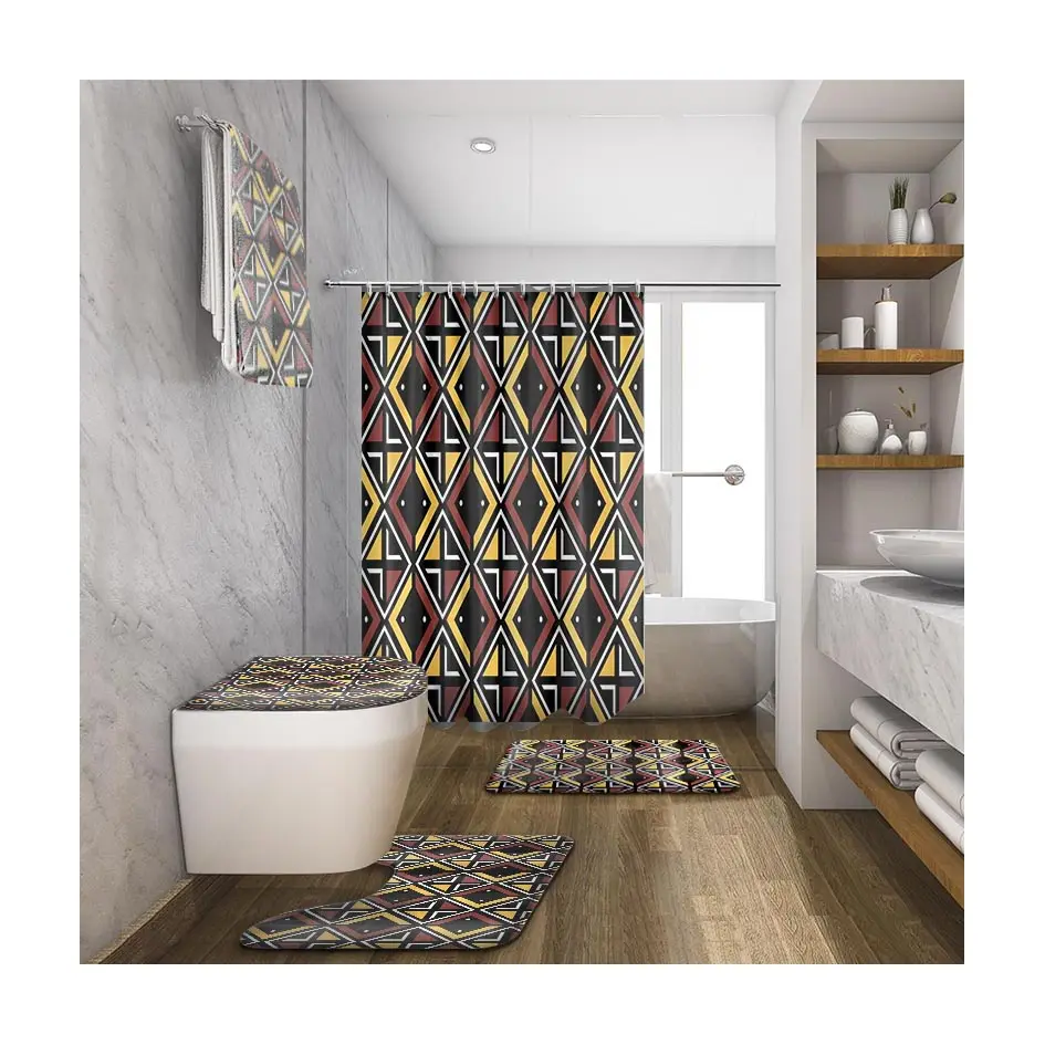 幾何学的なポリエステルシャワーカーテンヴィンテージ農家モロッコタイルパターンモダンアートホームバスルーム装飾カーテン