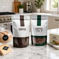Sachet de café en aluminium mat avec fenêtre transparente, refermable, à fermeture éclair, avec valve