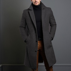 2024 manteau en laine transfrontalier pour hommes longueur moyenne coupe ajustée col de costume coupe-vent <span class=keywords><strong>Trench</strong></span> manteaux - Product Image 4