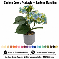 Tanaman Buatan Hydrangea Biru-hijau Segar Buatan Tangan Pot Bunga Plastik Modern 37cm Dekorasi Rumah Kantor Hari Valentine