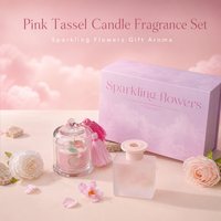 Coffret Cadeau Rose Double Porte avec Diffuseur à Bâtonnets, Bougie, Bouteille Transparente à Capuchon Argenté, Pierre de Cire Cœur, Rose et Ruban pour la Maison
