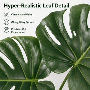 Pianta Artificiale HGA Monstera Finta, 120 cm, Albero Tropicale Realistico con 9 Foglie per Decorazione Soggiorno, Hotel, Ufficio - Product Image 4