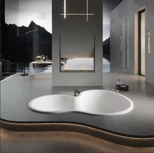Baignoire intérieure pour salle de bain, couleur <span class=keywords><strong>blanche</strong></span>, pierre artificielle, baignoires de spa, hôtel, forme de <span class=keywords><strong>gourde</strong></span>, intégrée, pour deux personnes - Product Image 2