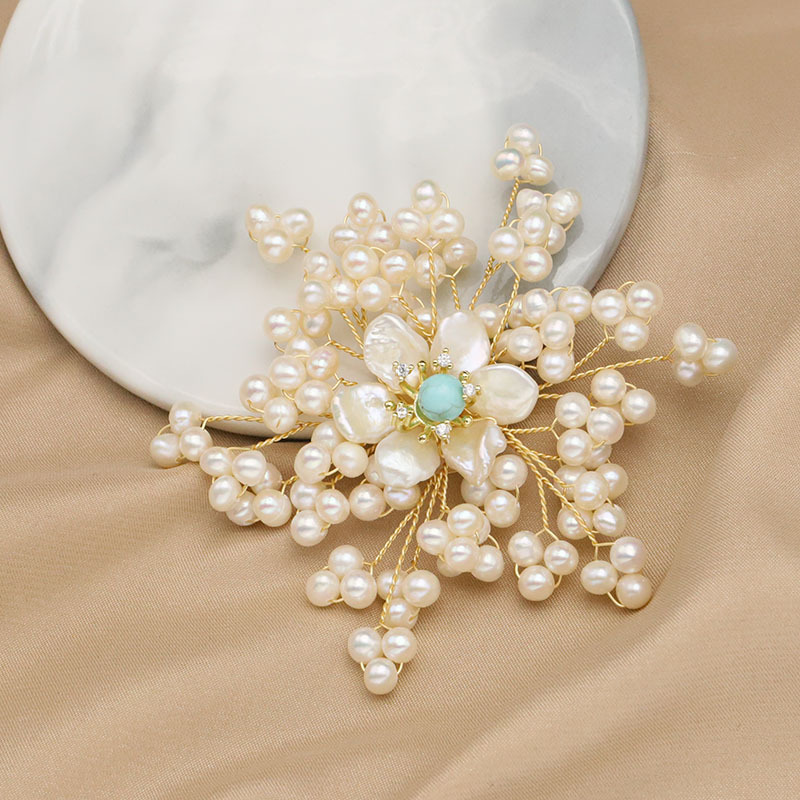 GO0332C-5 Broche flocon de neige turquoise blanc