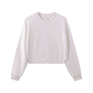 <span class=keywords><strong>Pull</strong></span> court en molleton lourd 330GSM France Terry Col rond Épaules tombantes Offres spéciales Impression DTF DTG Sweat-shirt court pour femmes - Product Image 2