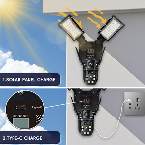 Caméra solaire <span class=keywords><strong>avec</strong></span> capteur, lampadaire LED, trois modes d'éclairage, trois objectifs, 4G, 4MP, caméra extérieure, batterie intégrée, V380 Pro - Product Image 4