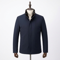 Parka Courte Homme Doublée Vison Bleu Marine Tissu Mémoire Col Vison Entier Vente en Gros