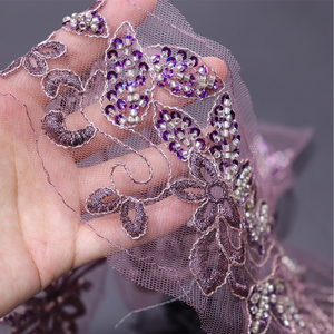 Bridal Wedding Beaded Neckline Applique Embellishment Collar With clear Rhinestone Silver Tone Metal <strong>Studs</strong> Beads on Tulle - Product Image 3
