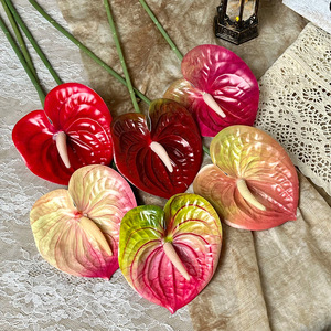 Ramo de Anturios Artificiales Yixuan, Flores de Seda con Tacto Real, Decoración para Bodas, Arte Floral, Flores de Plástico - Product Image 1