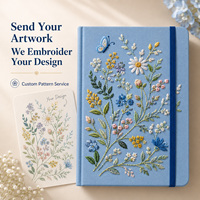 Carnet A5 personnalisé avec logo brodé, couverture rigide en tissu, style fleurs et plantes