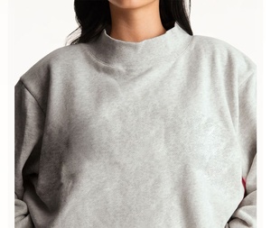 Sudadera de cuello alto de algodón con logotipo personalizado, Jersey bordado con hombros caídos, jersey de lana, Sudadera de cuello alto de gran tamaño para mujer - Product Image 4