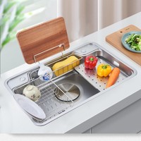 Évier de cuisine moderne en acier inoxydable 304, couleur argent chromé, multifonctionnel, grand évier simple