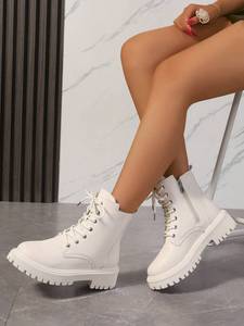 Stivali da Combattimento Personalizzati per <span class=keywords><strong>Donna</strong></span>, Stivaletti con Plateau Chunky, Lacci e Cerniera Laterale, Stivali Casual in Pelle PU all'Ingrosso - Product Image 5
