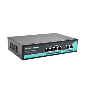 Wanglink Sakelar PoE AI 6 Port 65W dengan 4 Port PoE 250M Jangkauan Panjang dan 2 Port Uplink, Perlindungan Lonjakan 6KV/Watchdog AI