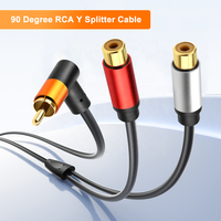 I-zclive Répartiteur RCA en Y à 90 degrés, design fin de 20 cm, coque en aluminium plaqué or, pour haut-parleur et subwoofer audio stéréo
