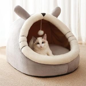 Umwelt freundliches graues Indoor-Katzen höhlen bett 2-in-1 hängendes Teaser-Spielzeug für Katzen und kleine Hunde zum Spielen und Schlafen - Product Image 3