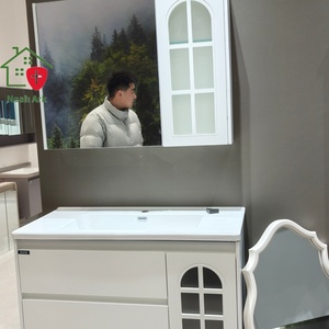 Mueble de baño de pared de estilo europeo, color blanco, con doble cajón y diseño de una sola puerta, gabinete con espejo blanco. - Product Image 6