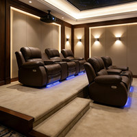 Sillón Reclinable Giratorio de Cuero de Lujo Moderno, Sofá de Cine con Portavasos