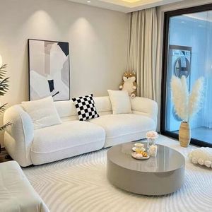 Alien Semicircular <b>Cream</b> Fabric <b>Sofa</b> Upholstered Foam Filling For Small Apartments Living Room - Product Image 2