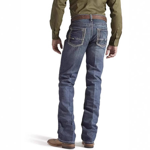 Pantalones Vaqueros <span class=keywords><strong>Bootcut</strong></span> para Hombre al por Mayor, Azul Oscuro Lavado, Tiro Medio, con Costuras en Contraste, Casuales para el Trabajo Diario - Product Image 4