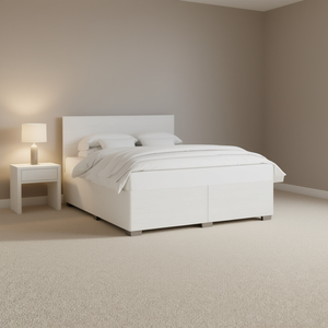 Cadre de lit en bois blanc, design minimaliste, taille Queen, tête de lit avec rangement, meubles de chambre à coucher - Product Image 2