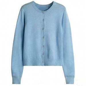 Suéter Personalizado para <span class=keywords><strong>Mujer</strong></span>, Otoño, <span class=keywords><strong>Azul</strong></span> <span class=keywords><strong>Marino</strong></span>, Casual, Corte Ajustado, Tejido Minimalista, Cárdigan de Manga Larga, Cuello Redondo, para el Trabajo - Product Image 1