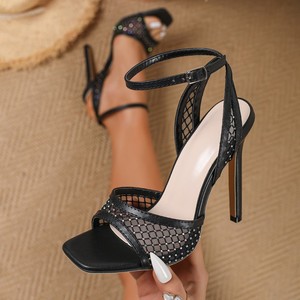 Nouvelles sandales pour femmes 2026 en maille avec strass, bout ouvert, talons de créateur - Product Image 2